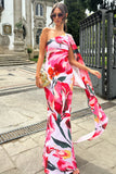 Sarita Pink Floral Print One-Shoulder Cape Sleeve Maxi Dress