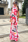 Sarita Pink Floral Print One-Shoulder Cape Sleeve Maxi Dress