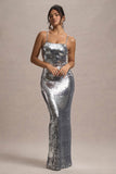 Flashback Silver Sequin Strappy Maxi Dress