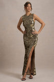 Cleopatra Gold Sequin Split Maxi Dress