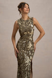 Cleopatra Gold Sequin Split Maxi Dress