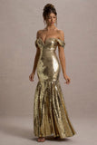 Guest Of Honour Gold Sequin Bardot Maxi Dress