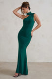 Capucine Bottle Green One Shoulder Draped Maxi Dress