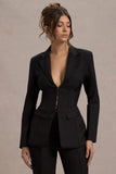 Unbeaten Black Plunge Corset Waist Blazer