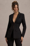 Unbeaten Black Plunge Corset Waist Blazer