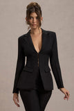 Unbeaten Black Plunge Corset Waist Blazer