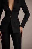 Unbeaten Black Plunge Corset Waist Blazer