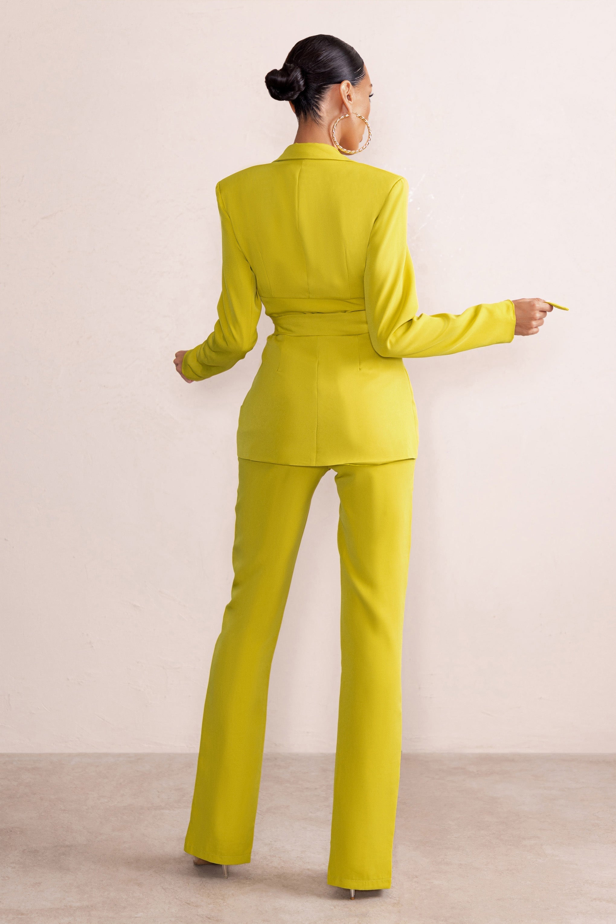 Checked Out Yellow Split Front Pants