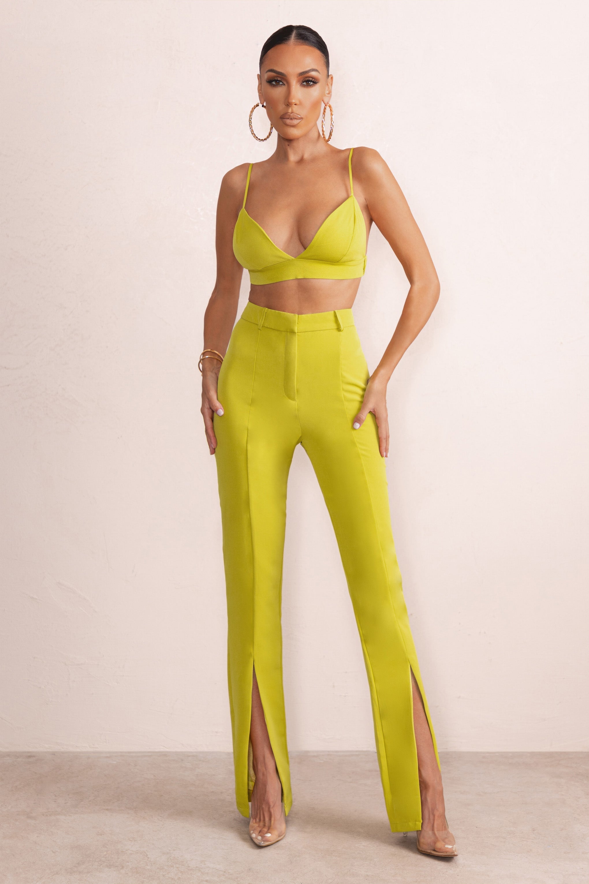 Checked Out Yellow Split Front Pants