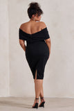 Alyssa Black Bardot Bow Detail Midi Dress