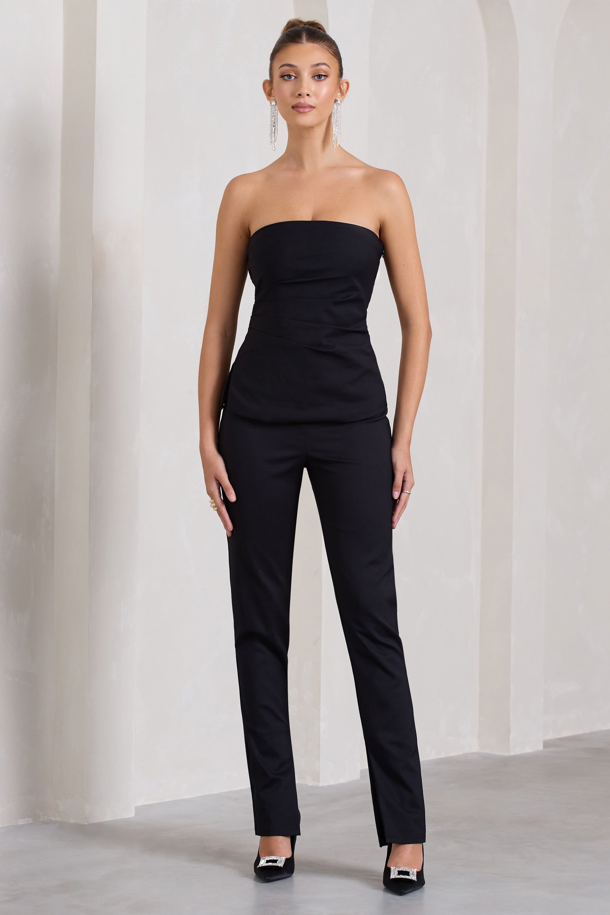 Walk That Walk Black High-Waisted Flared-Leg Trousers
