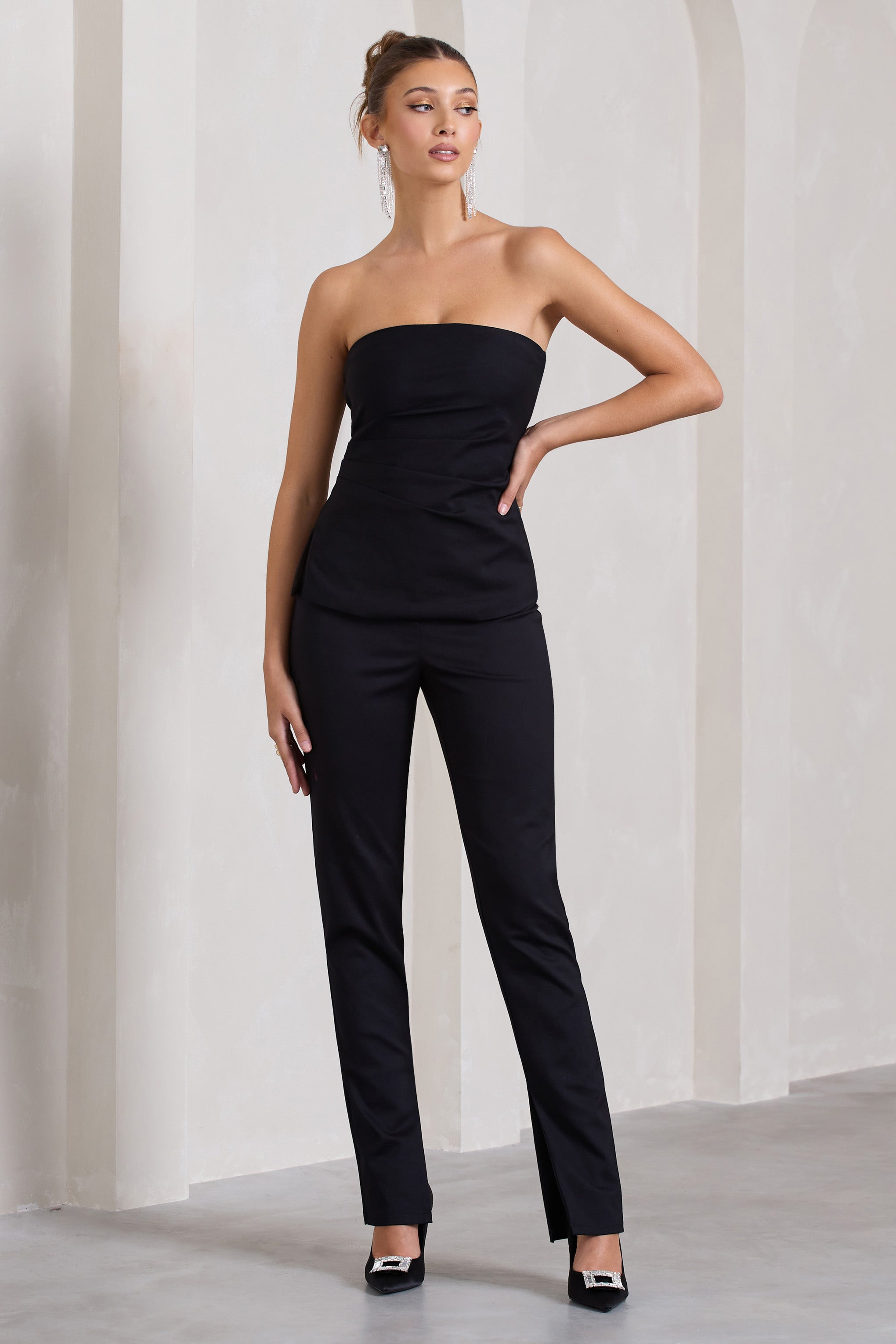 Walk That Walk Black High-Waisted Flared-Leg Trousers