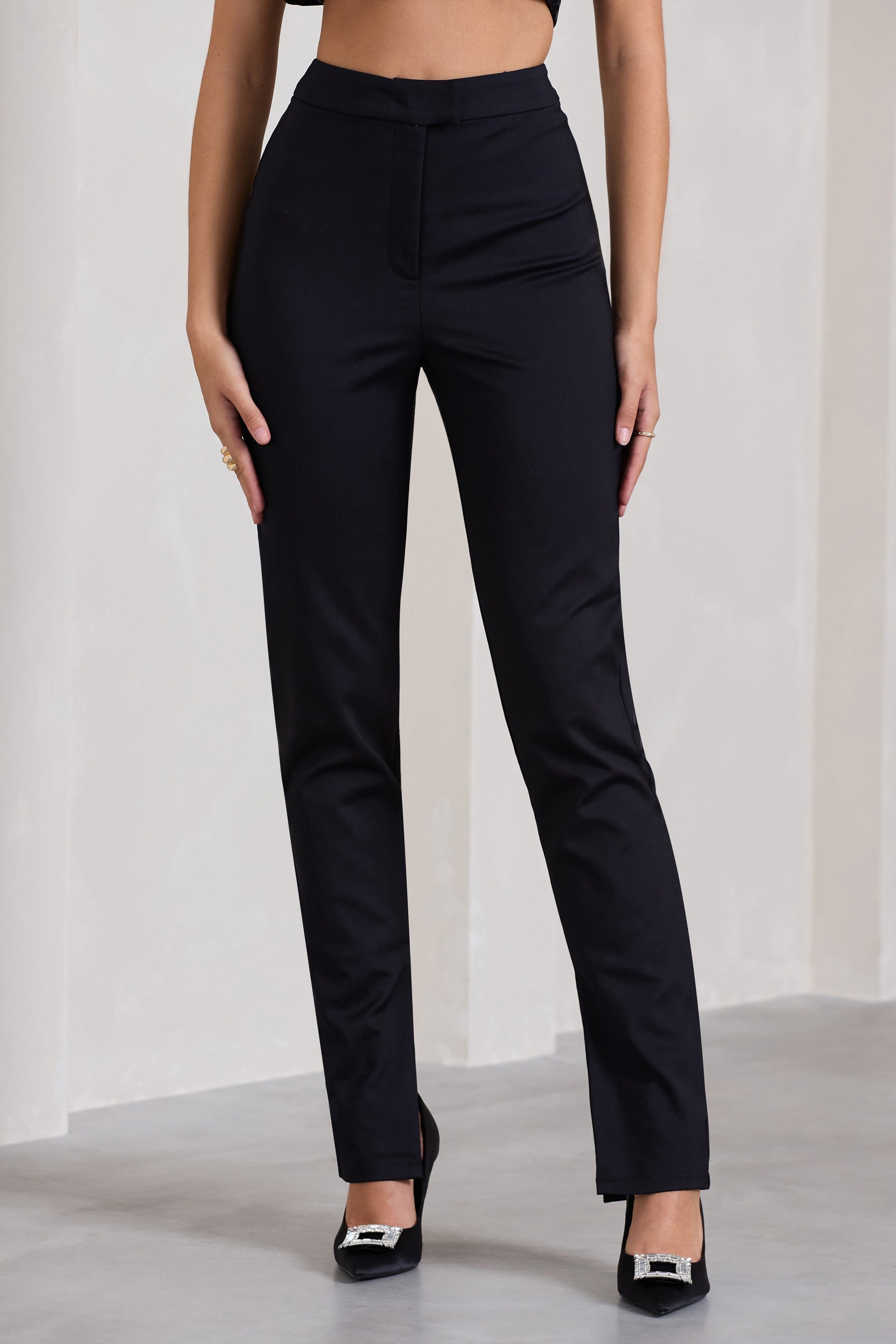 Walk That Walk Black High-Waisted Flared-Leg Trousers