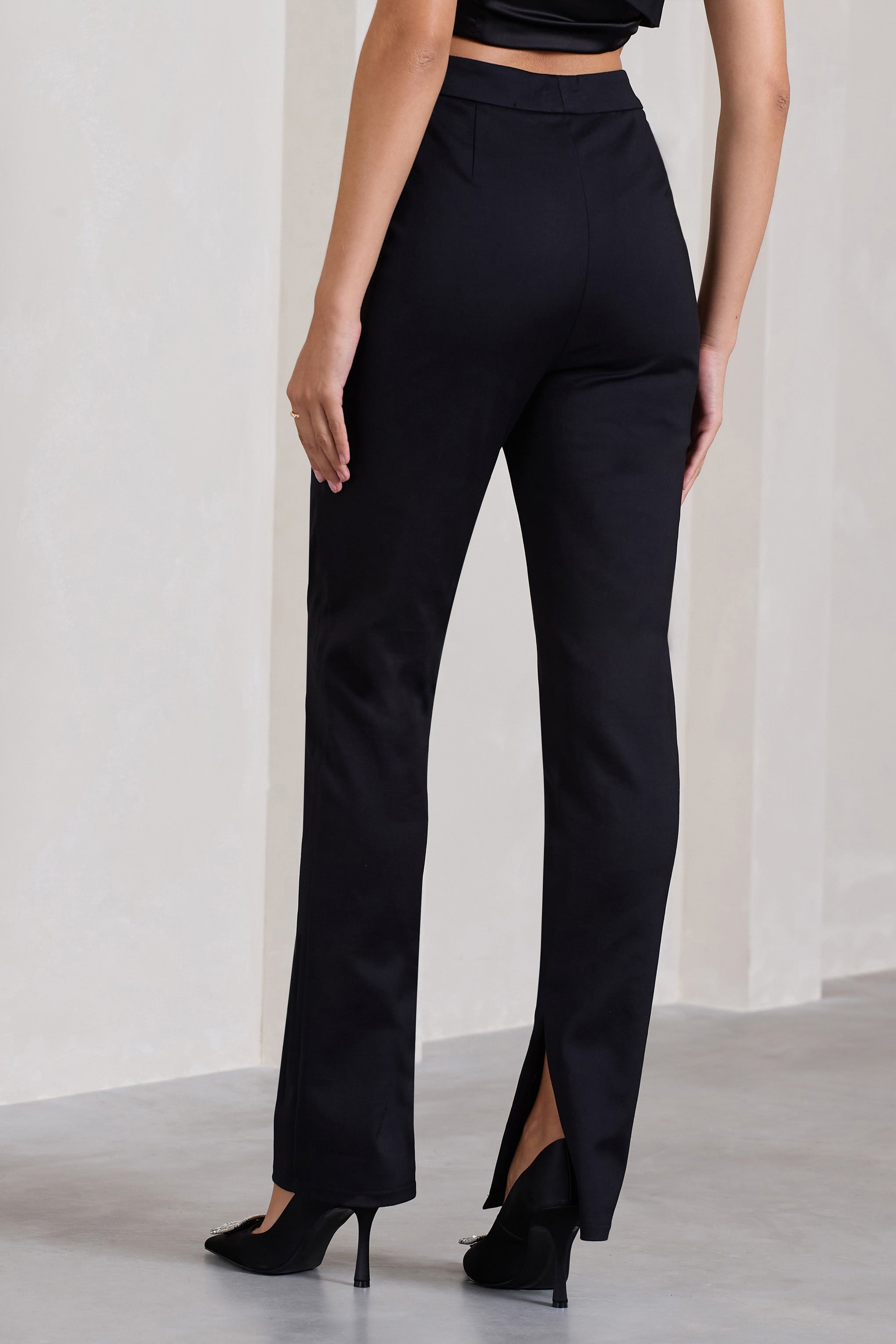 Walk That Walk Black High-Waisted Flared-Leg Trousers