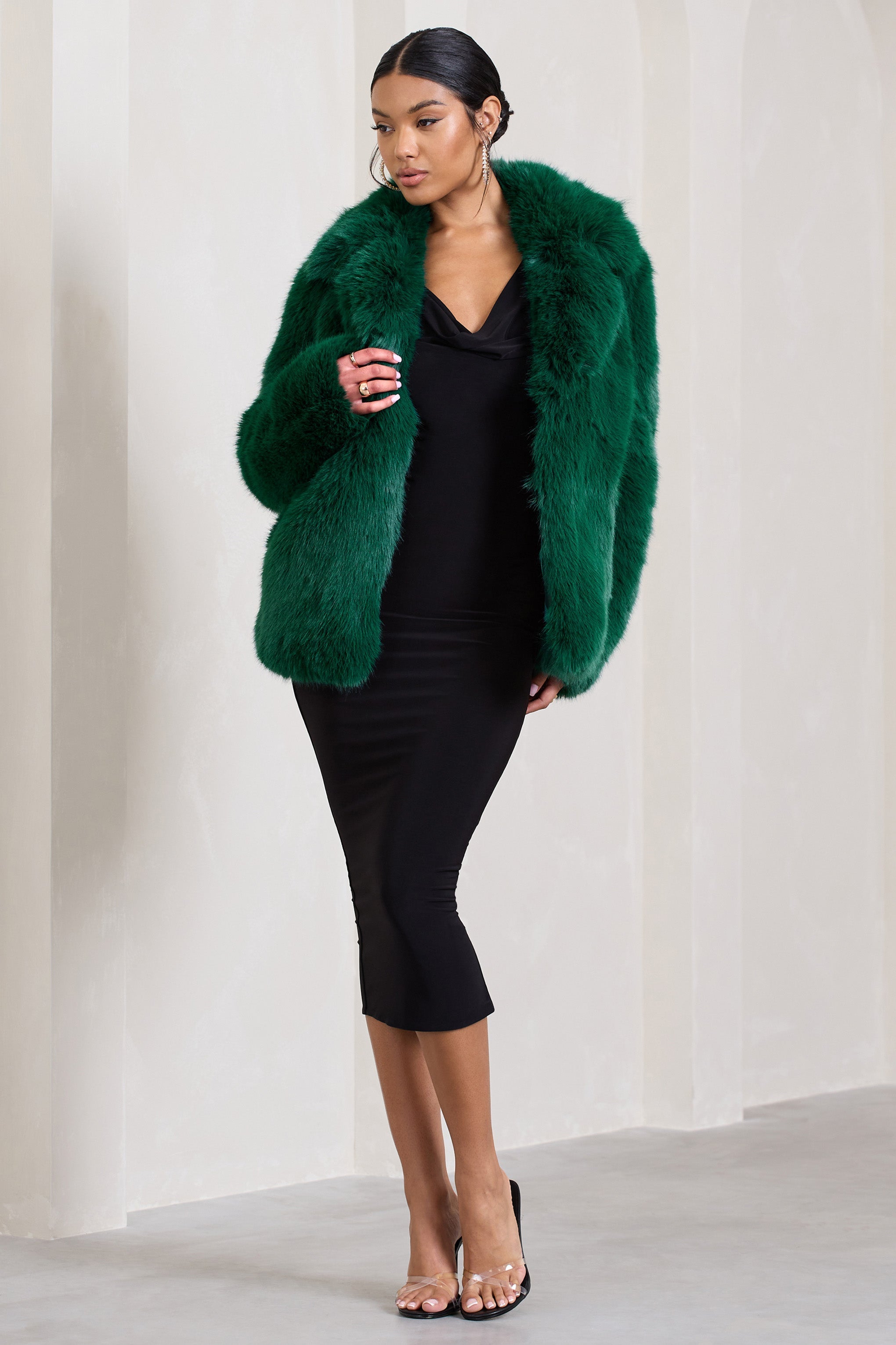 Rosie Black Sleeveless Cowl-Neck Bodycon Midi Dress