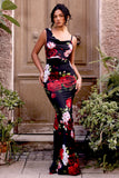 Phantasy Black Floral Print Asymmetric Neckline Cowl Maxi Dress
