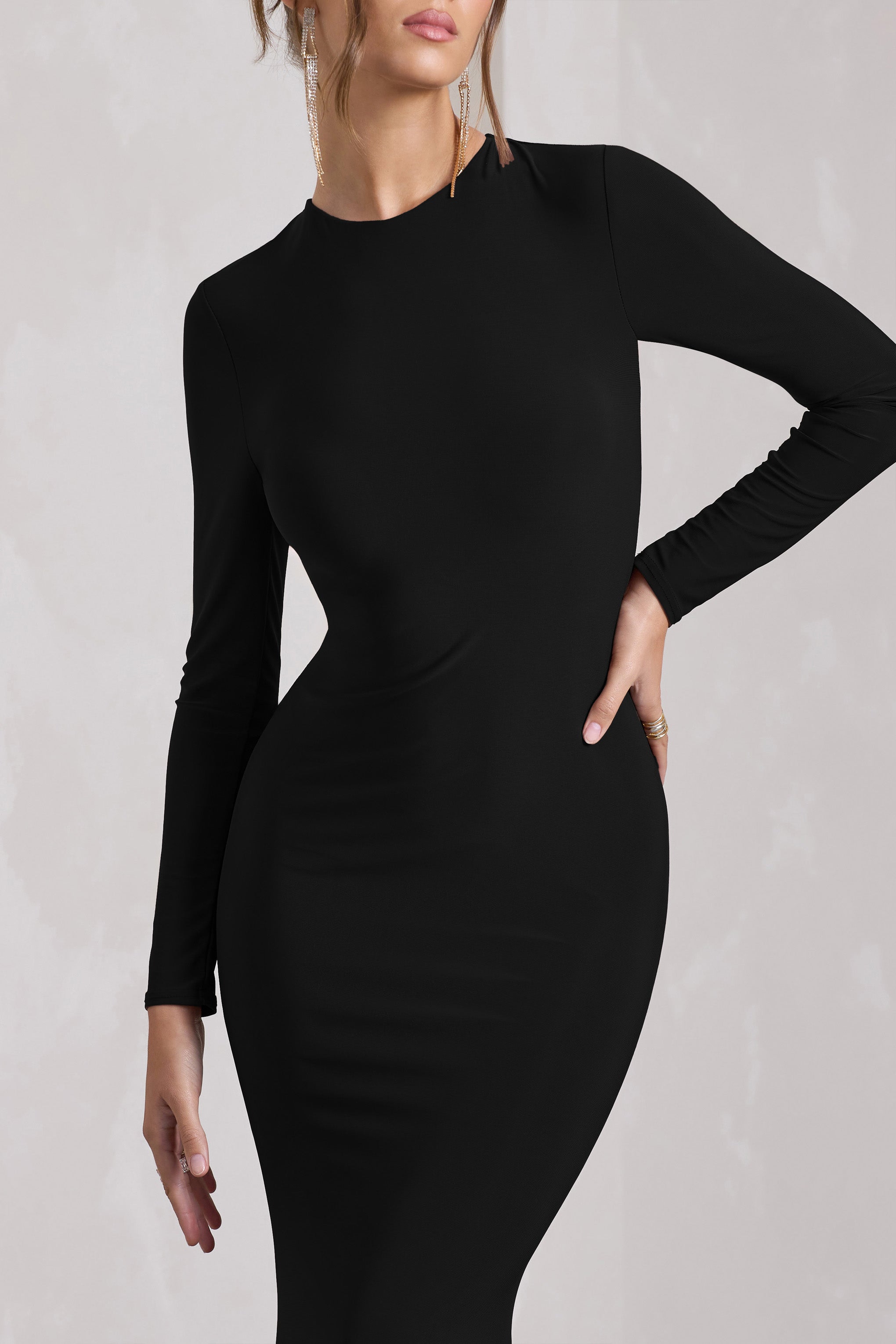 Starring Black Long-Sleeve Backless Maxi Dress