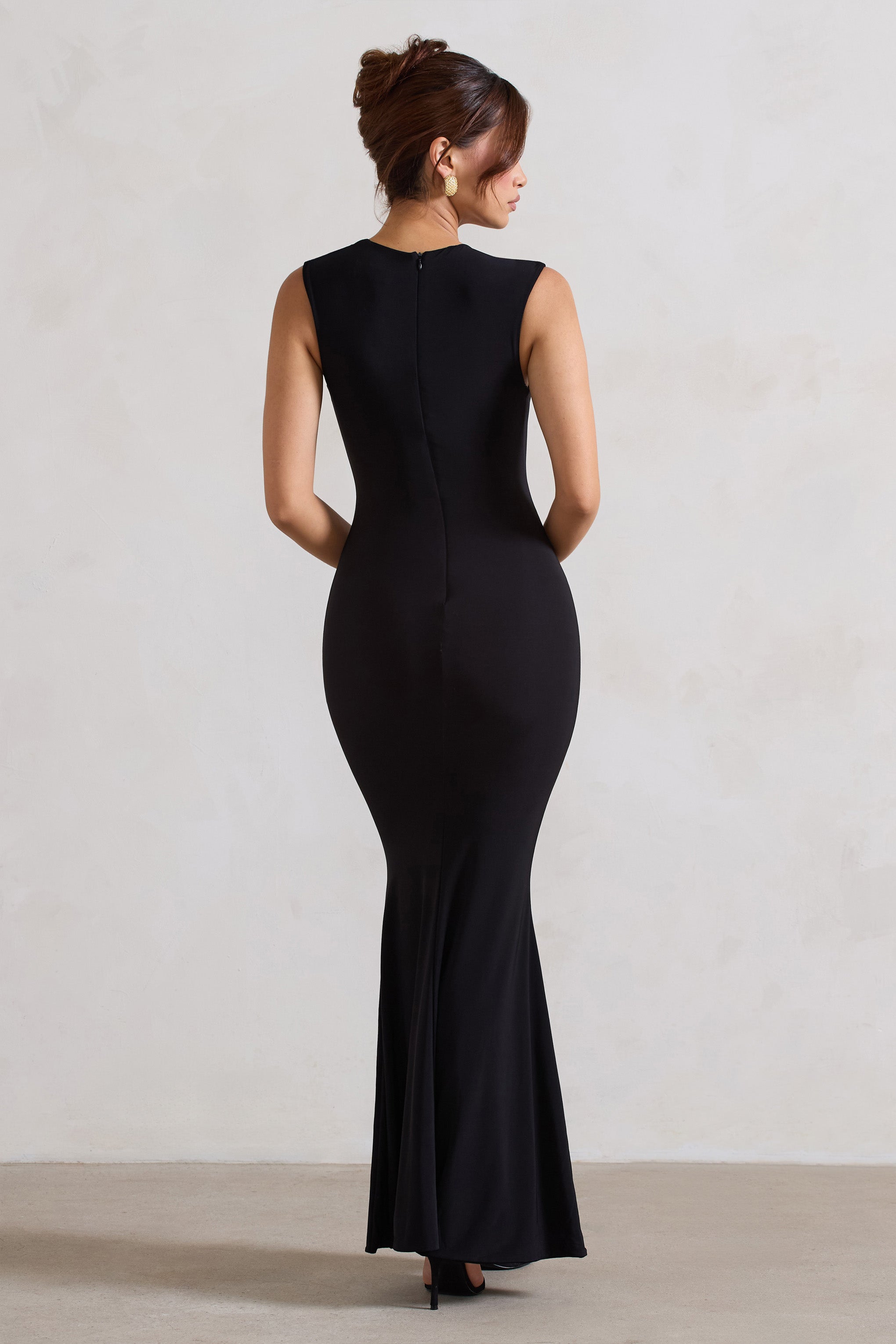 Behind The Scenes Black Sleeveless Cut-Out Maxi Dress