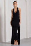 Veronica Black Plunge Sleeveless Open-Back Maxi Dress With Drape Detail
