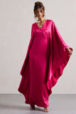 Alohi Hot Pink Satin Plunge Cape Maxi Dress