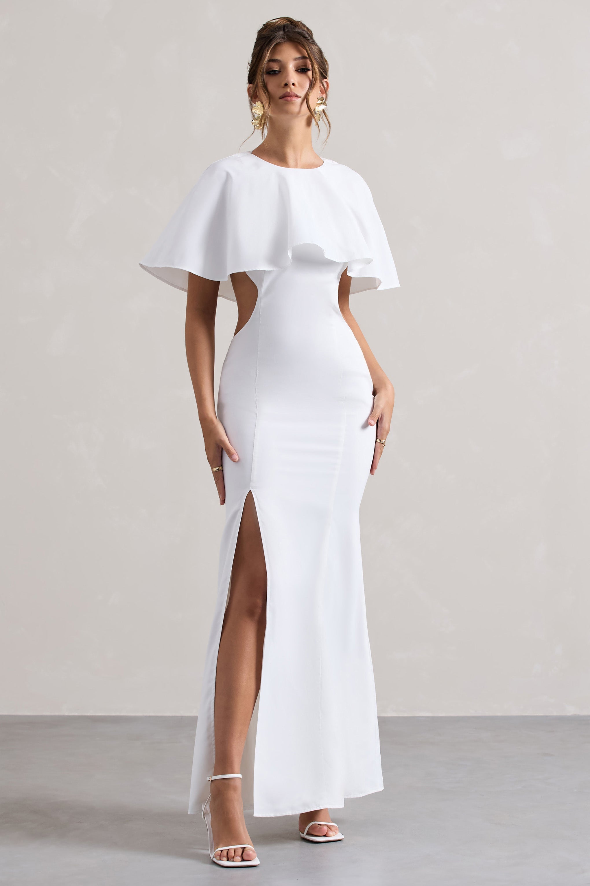 Isadora Ivory Cut-Out Split Maxi Dress With Cape