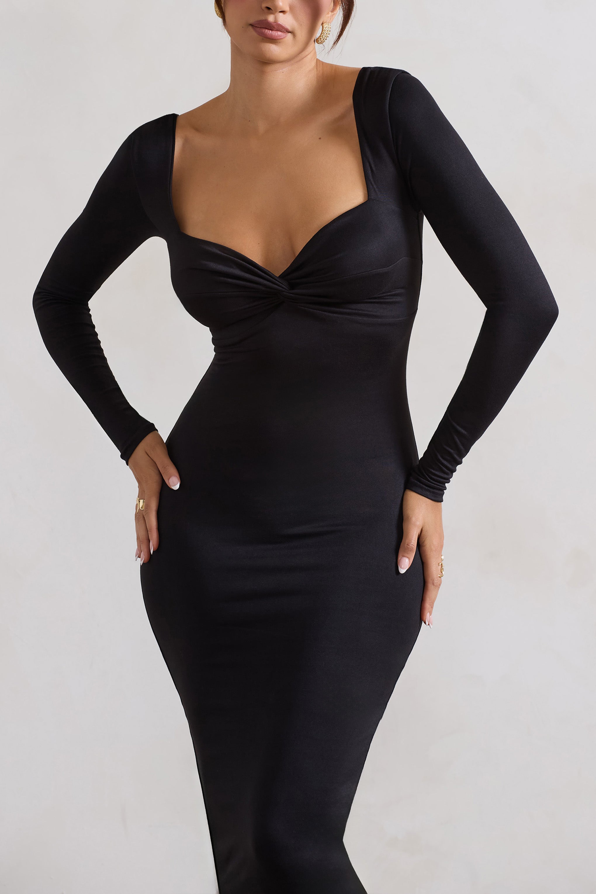 Sammy Black Bodycon Sweetheart Midi Dress