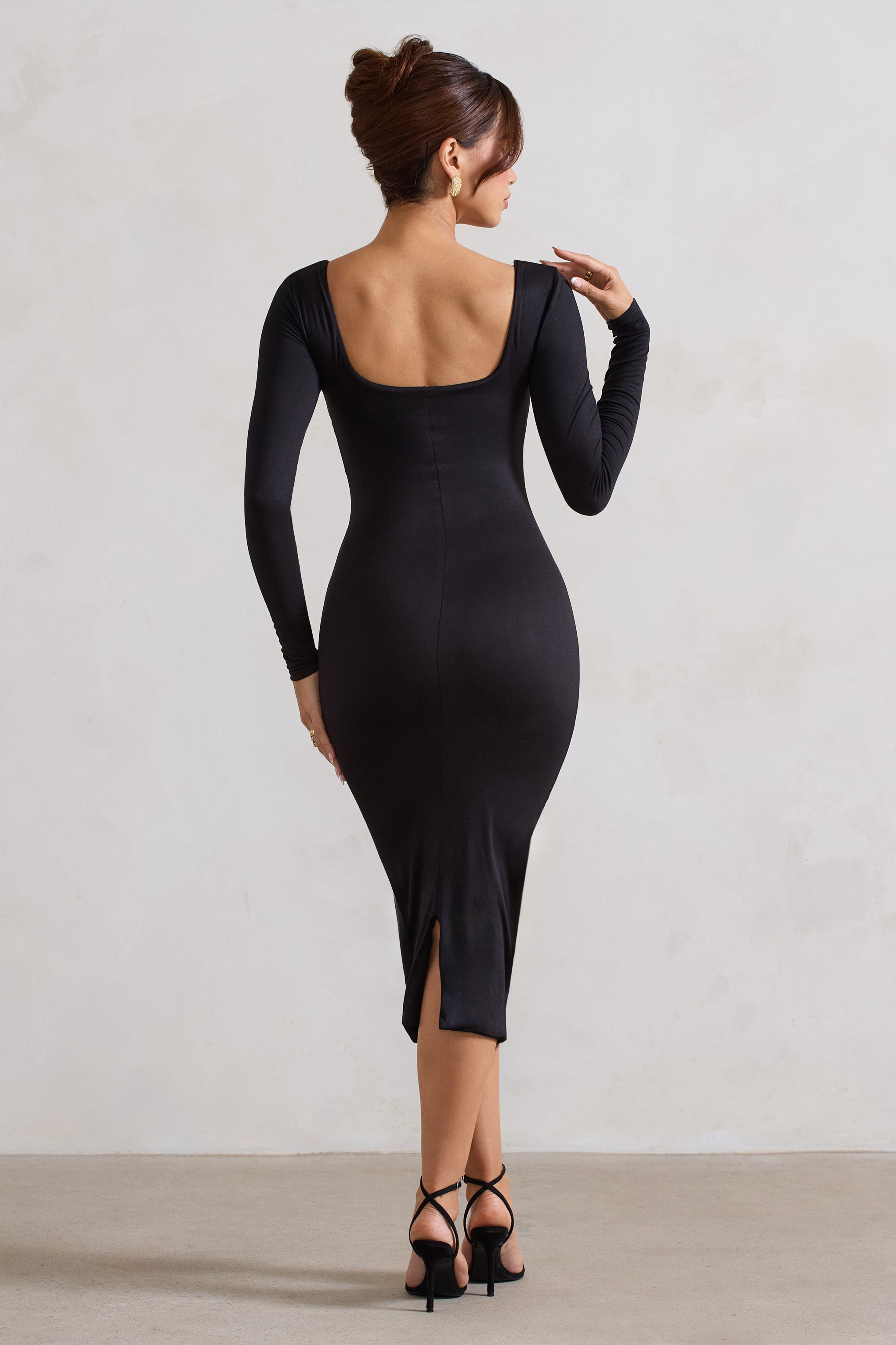 Sammy Black Bodycon Sweetheart Midi Dress