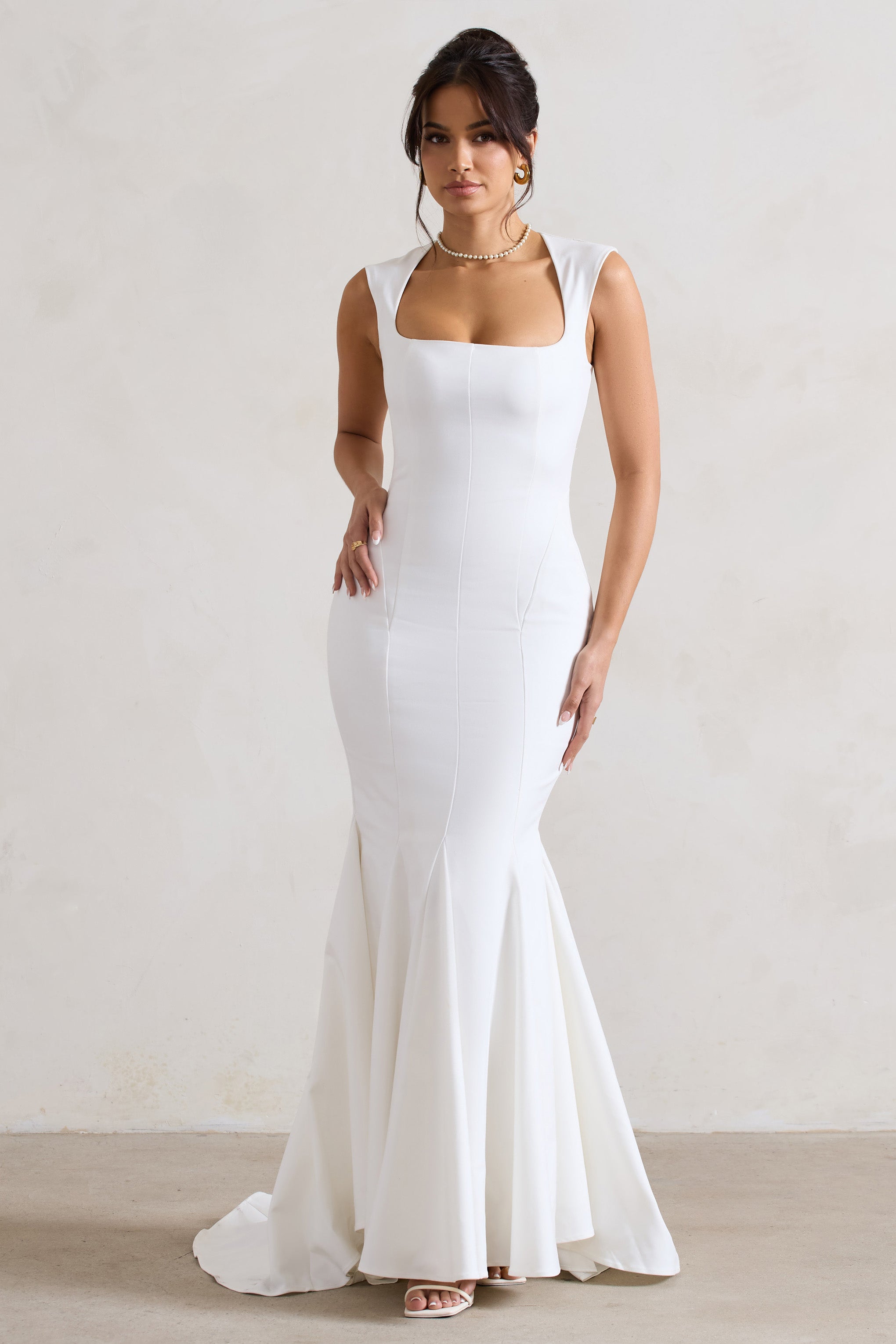 Adore You Cream Square-Neck Structured Fishtail Maxi Dress