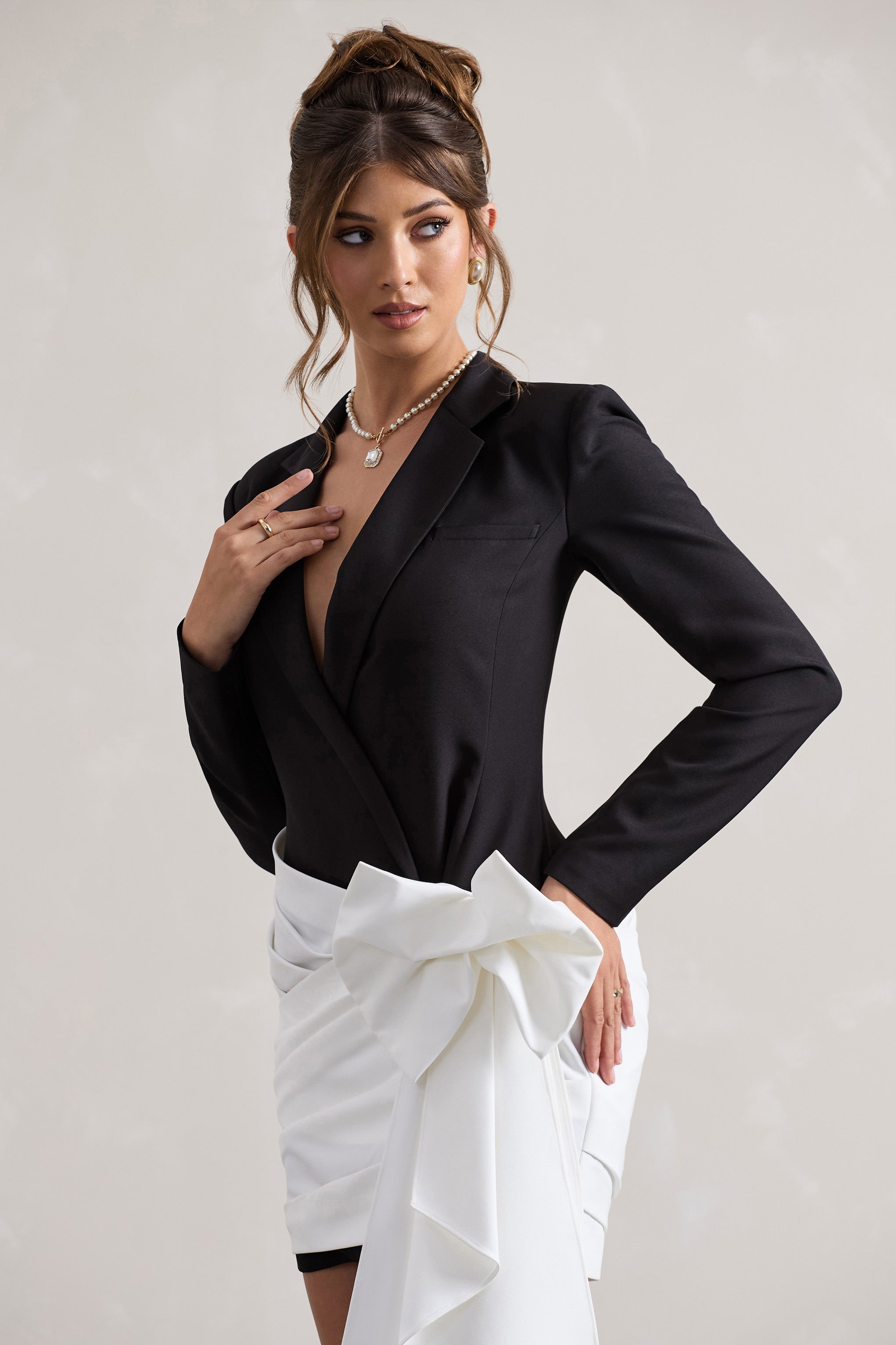Capital Black Tailored Blazer Mini Dress With Side Drape