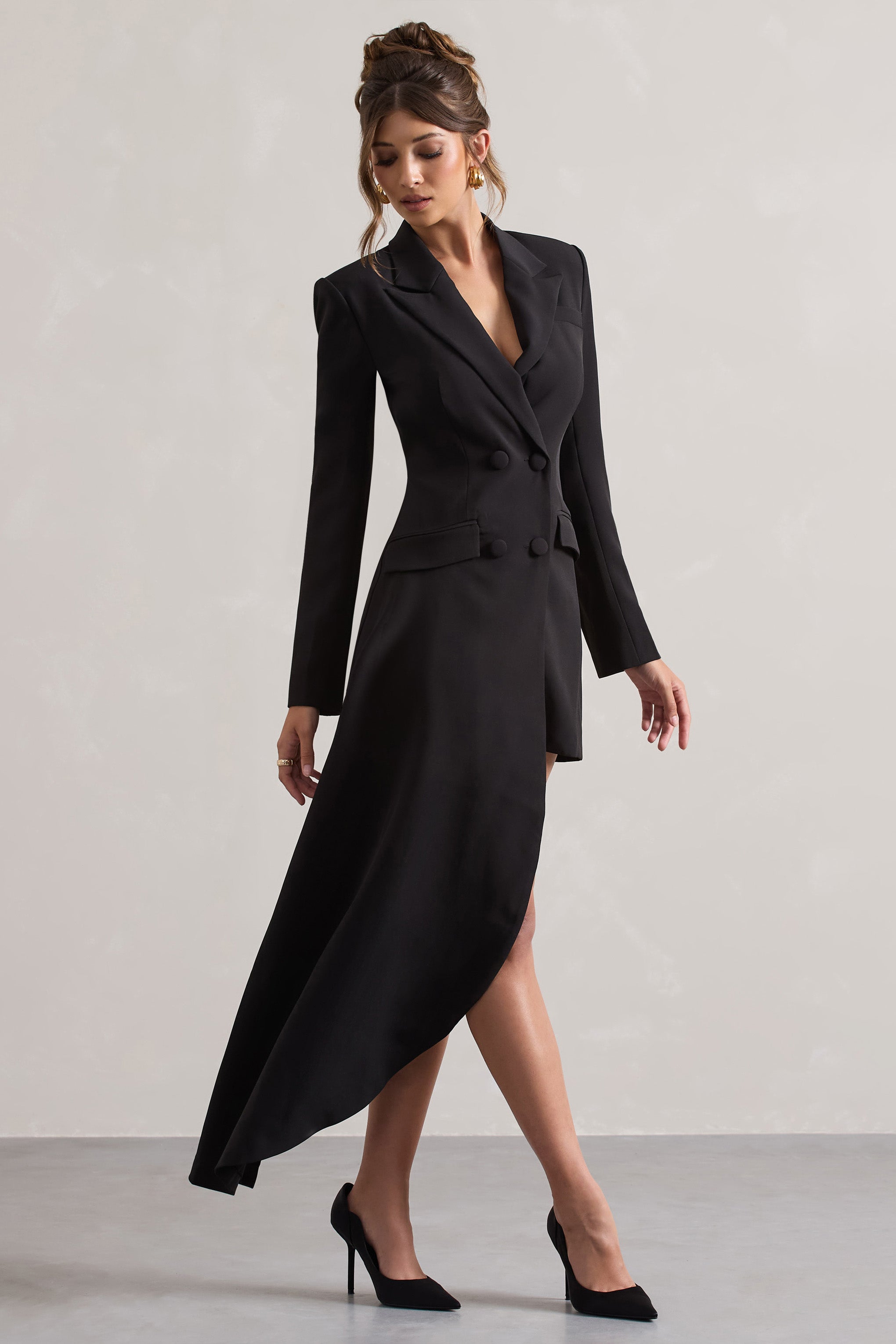 Spiral Black Tailored Blazer Mini Dress With Asymmetric Hem