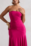Florianne Hot Pink Ruched Bandeau Midi Dress