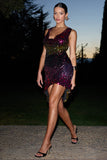Fiesta Pink & Gold Sequin Plunge Cowl-Neck Mini Dress