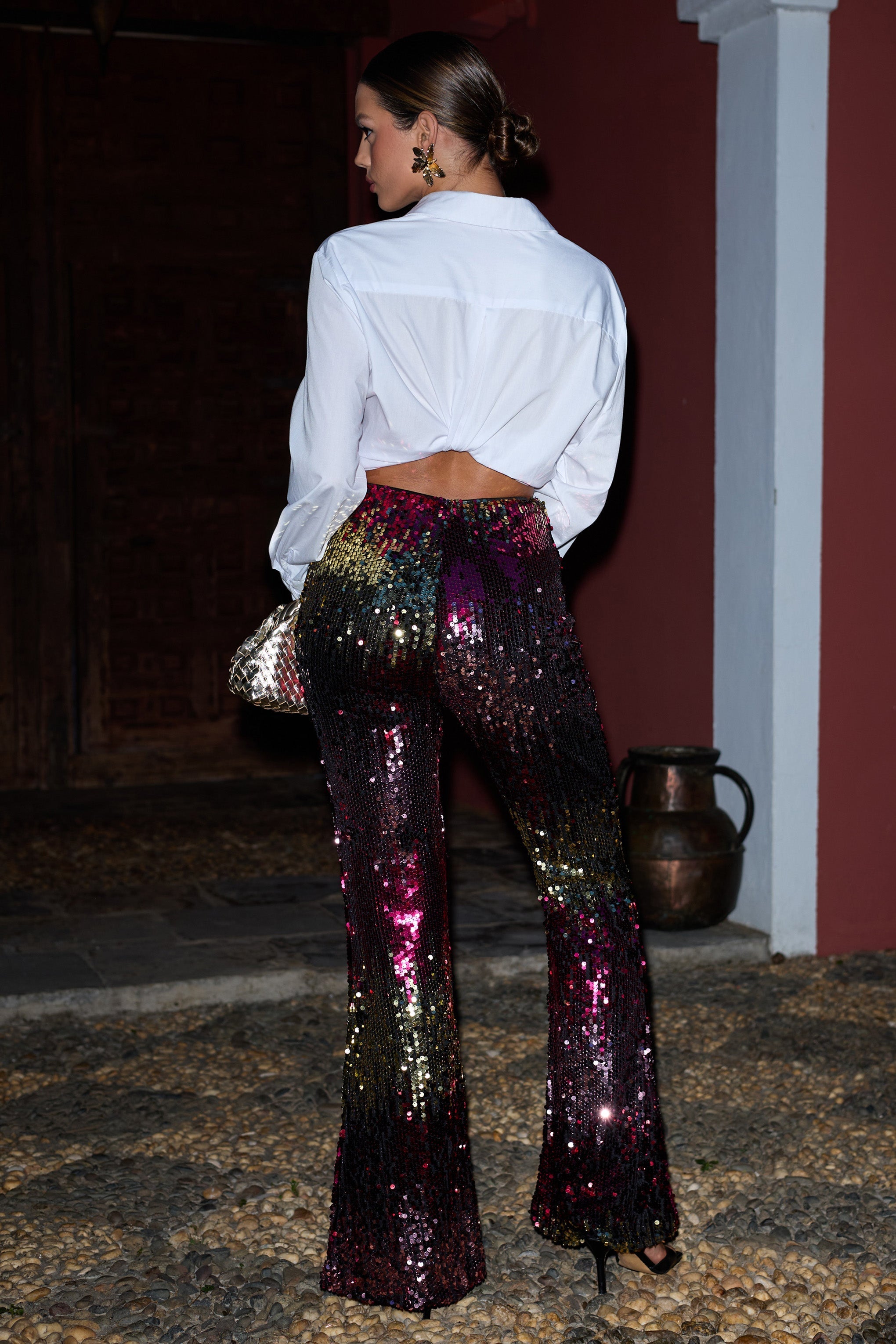 Carnival Pink & Gold Sequin Flared-Leg Trousers