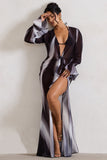 Bohemian Black Print Longline Chiffon Cover-Up