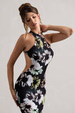 Tuscany Black Floral Print Halter-Neck Split Maxi Dress