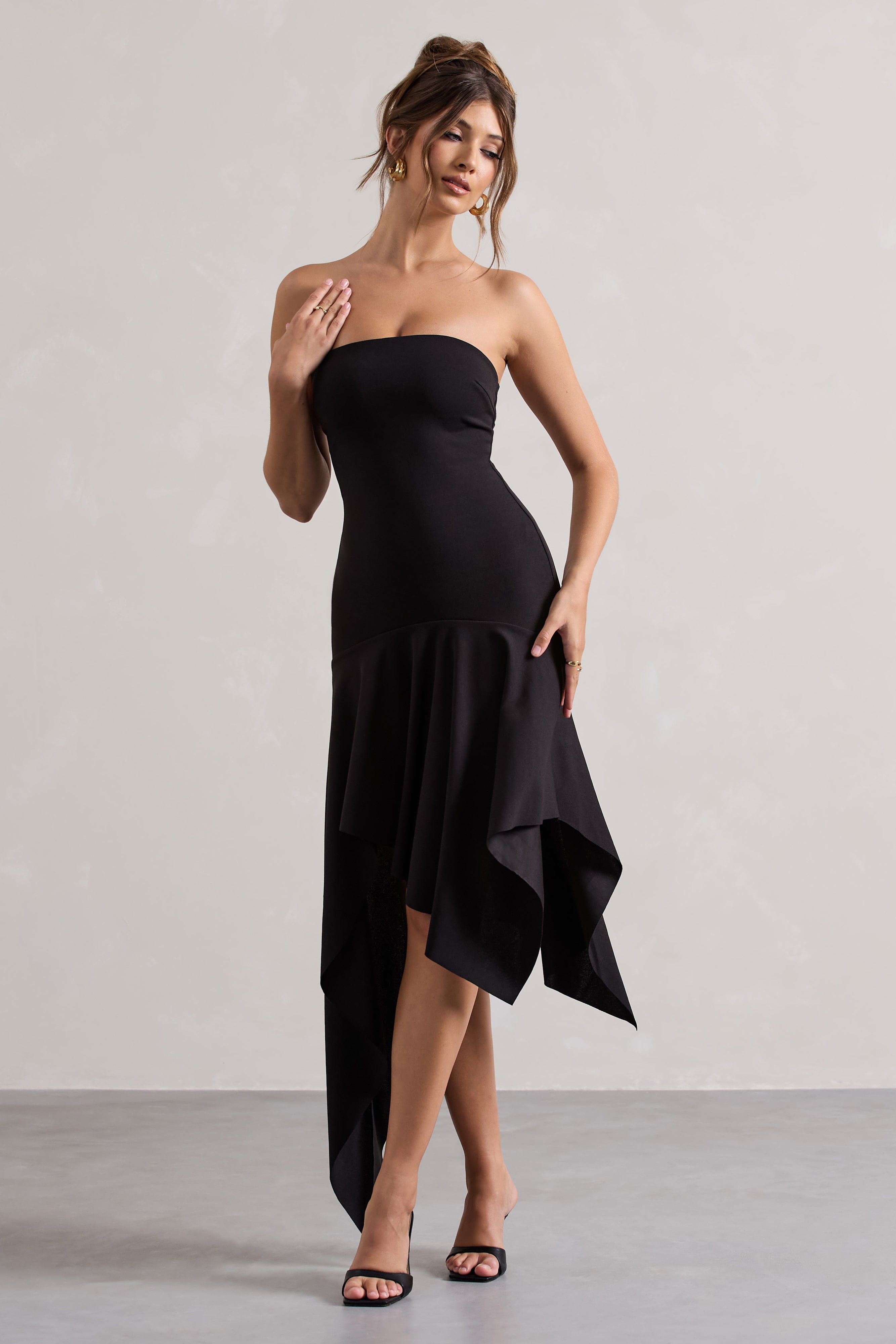 Catalina Black Bandeau Maxi Dress With Draped Hem
