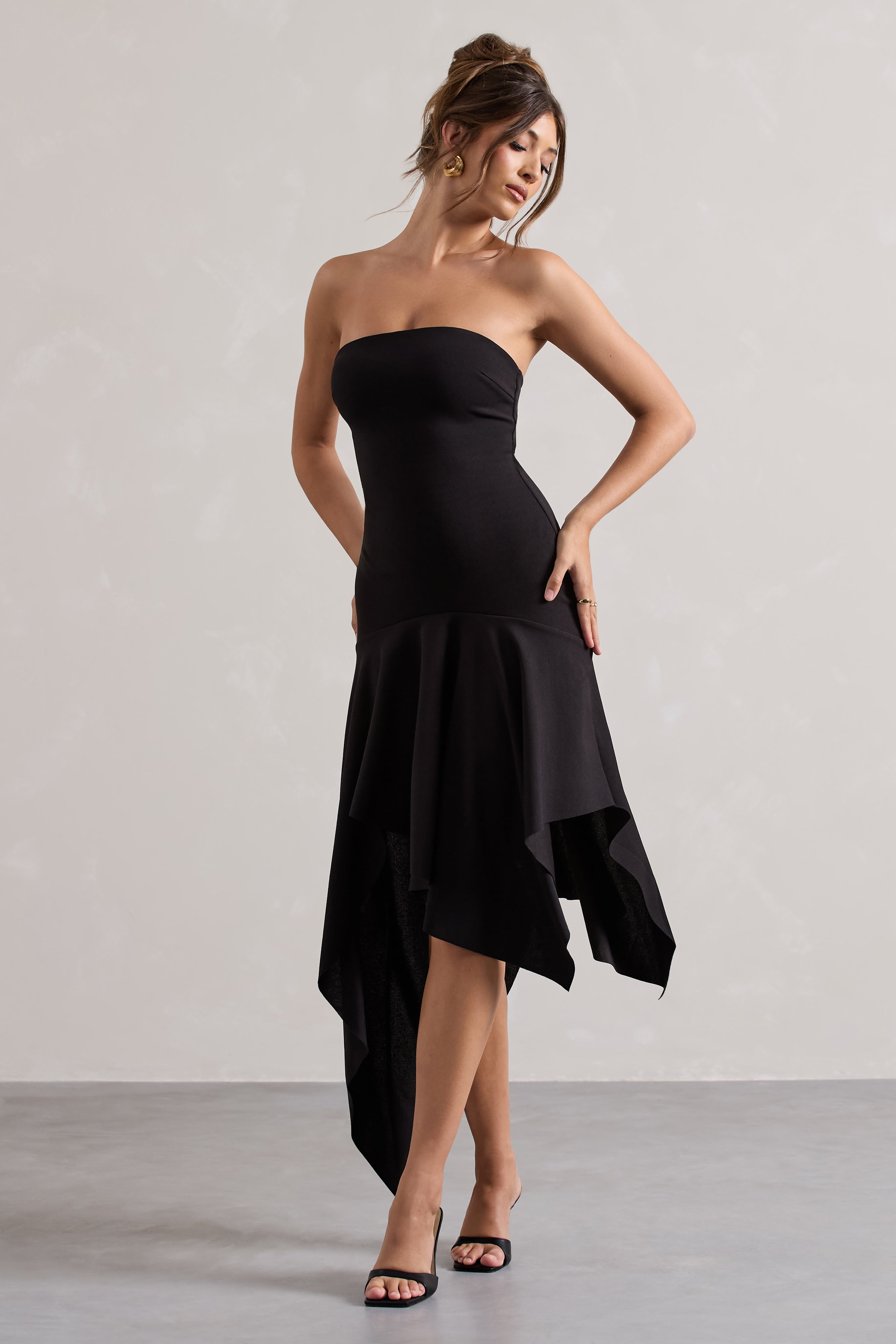 Catalina Black Bandeau Maxi Dress With Draped Hem