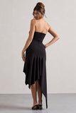 Catalina Black Bandeau Maxi Dress With Draped Hem