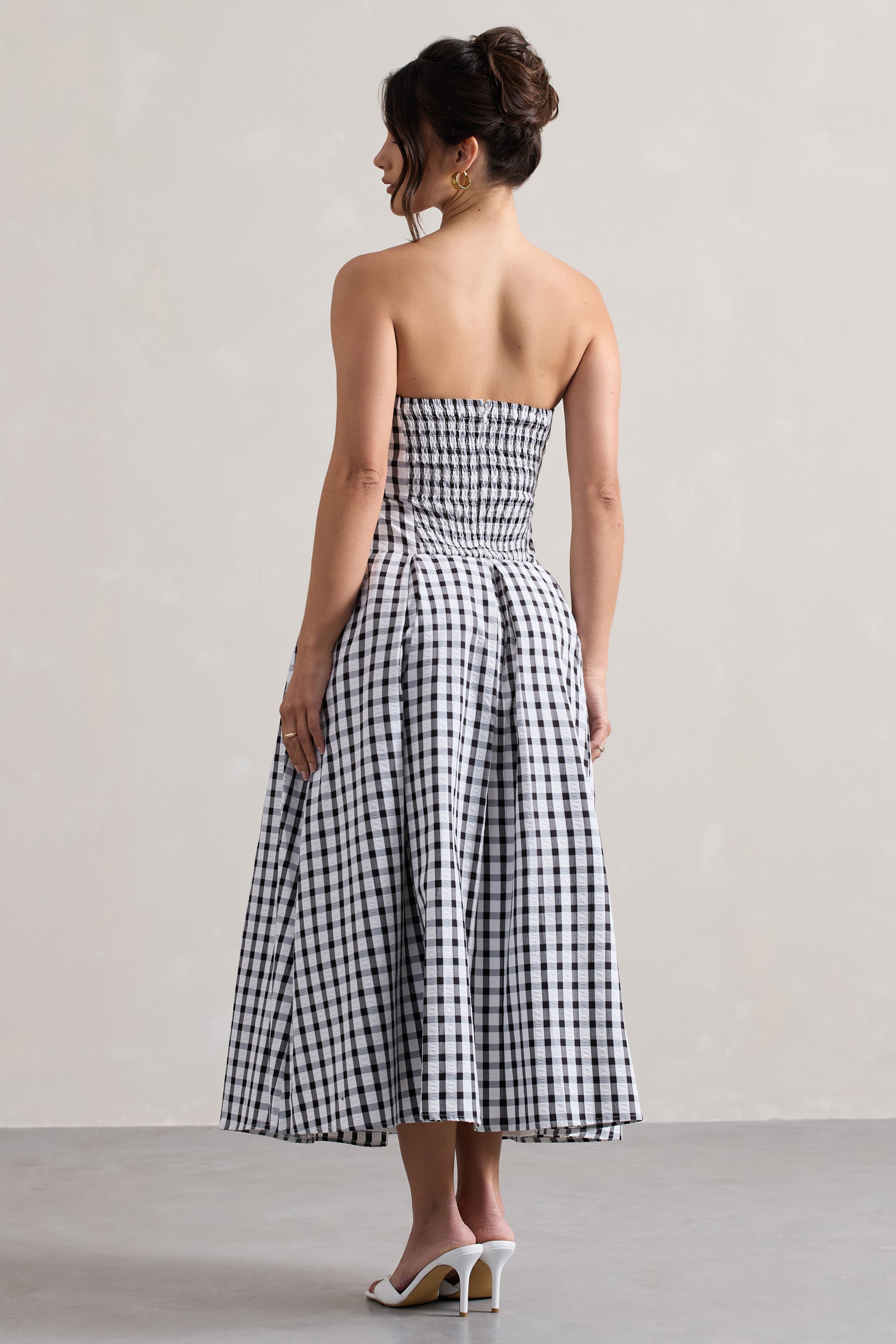 Maisy Black & White Gingham Strapless Maxi Dress