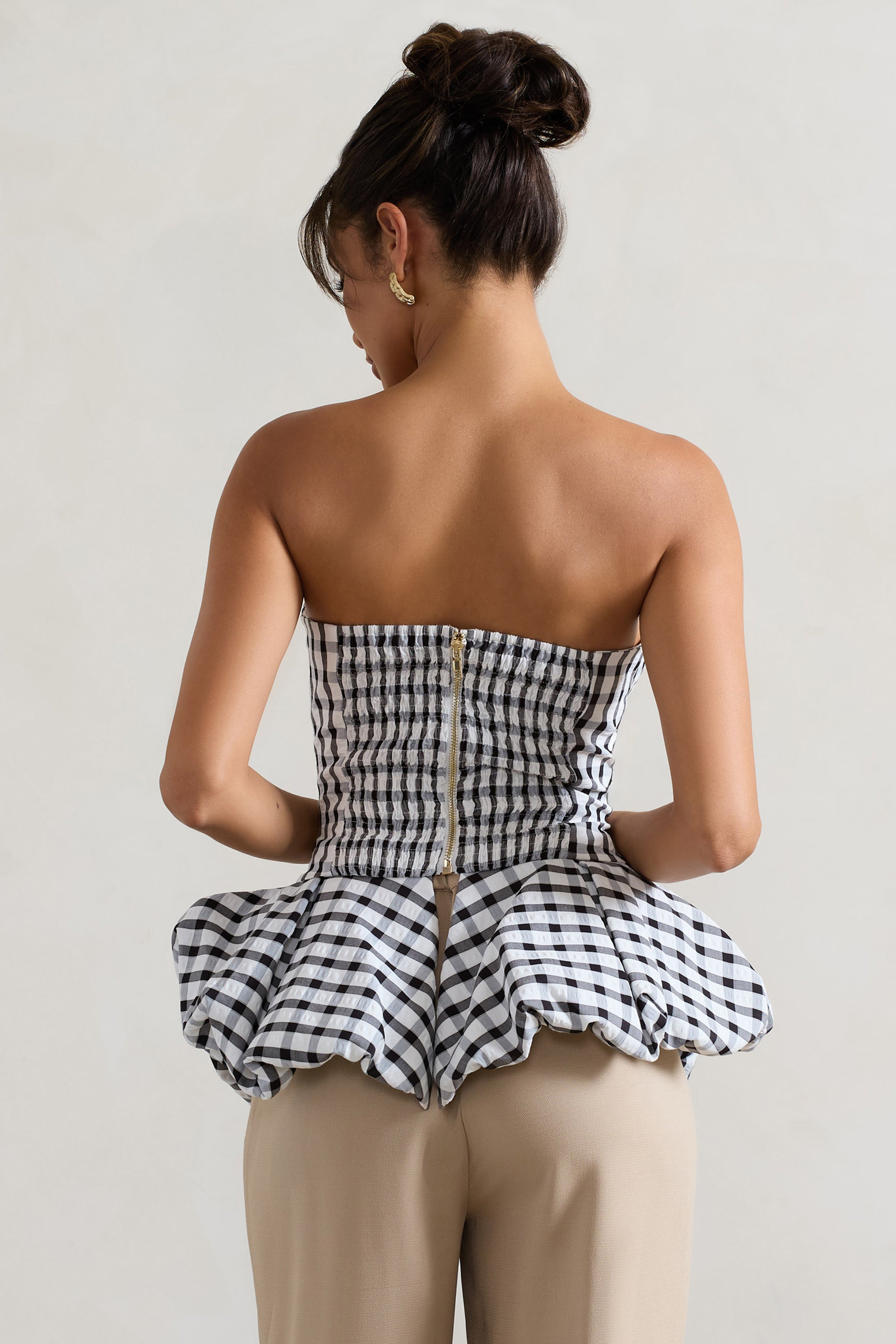 Roll With It Black & White Gingham Bandeau Ruffle Top