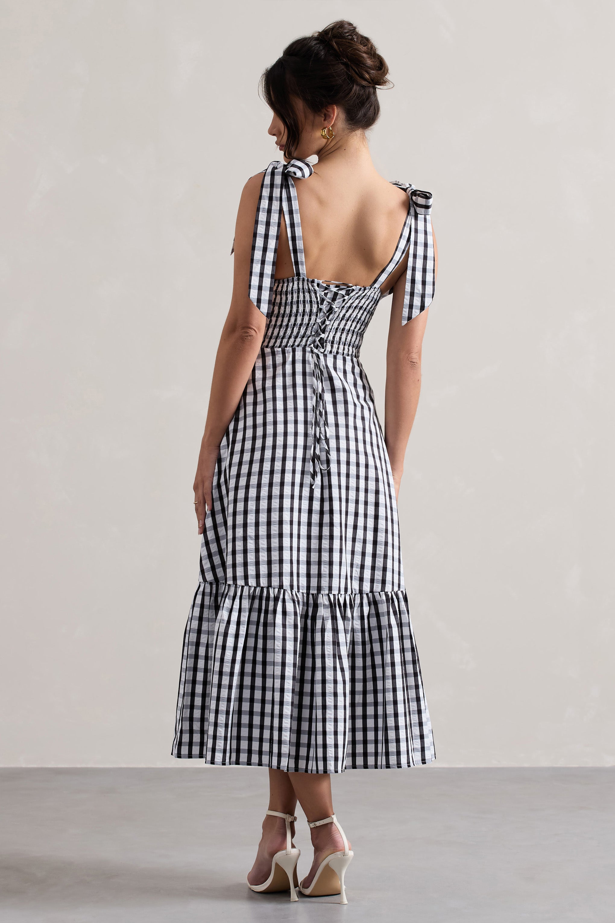 Brighton Black & White Gingham Sweetheart Midi Dress