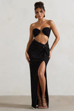 Cancun Black Crinkle Strapless Cut-Out Maxi Dress With Twist