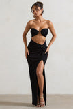 Cancun Black Crinkle Strapless Cut-Out Maxi Dress With Twist