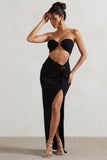 Cancun Black Crinkle Strapless Cut-Out Maxi Dress With Twist