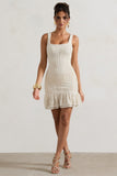 Madeira Ecru Crochet Square-Neck Mini Dress With Ruffle Trim