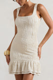 Madeira Ecru Crochet Square-Neck Mini Dress With Ruffle Trim