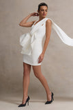 Brulee Cream Scoop-Neck Sash Mini Dress With Bow