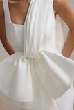 Brulee Cream Scoop-Neck Sash Mini Dress With Bow