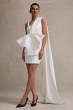 Brulee Cream Scoop-Neck Sash Mini Dress With Bow