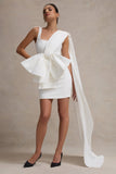 Brulee Cream Scoop-Neck Sash Mini Dress With Bow